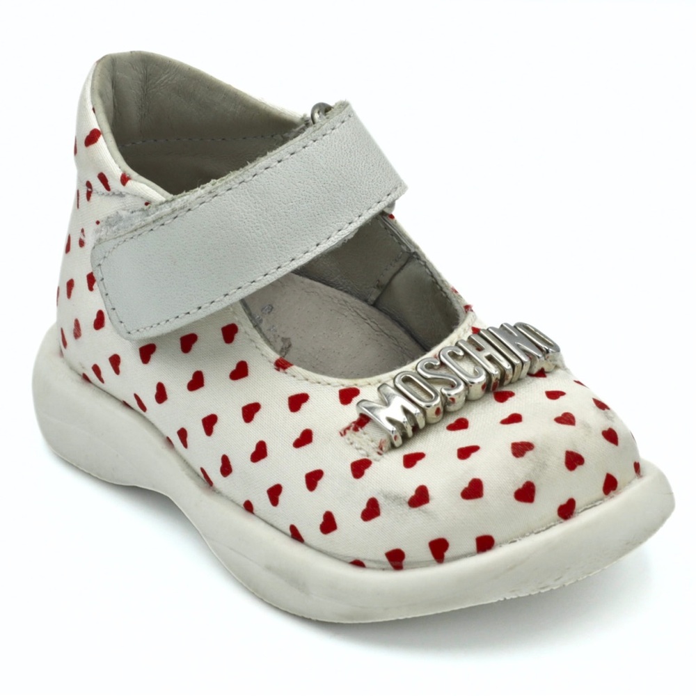 Love Moschino Kids Girls Mary Jane Shoes Size‎ 18 (3.5K)White Red Heart Designer